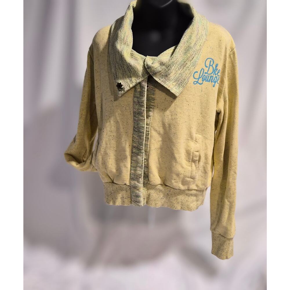 BKE Lounge Crochet Lace Back Knit Cardigan Sweater Jacket Yellow Small